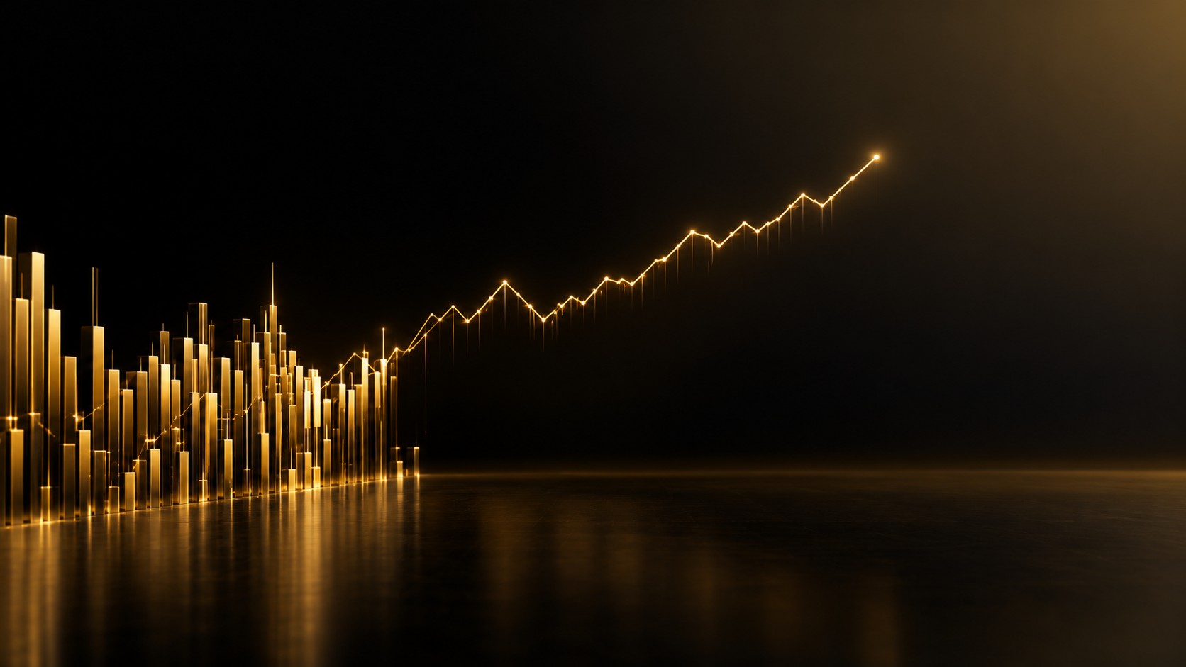 Many small bars merging into one large index line chart